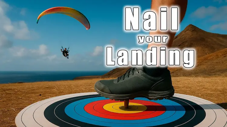 Aterrizando con precisión en una diana en LAs Coloradas en Gran Canaria. un parapente biplaza de fondo
