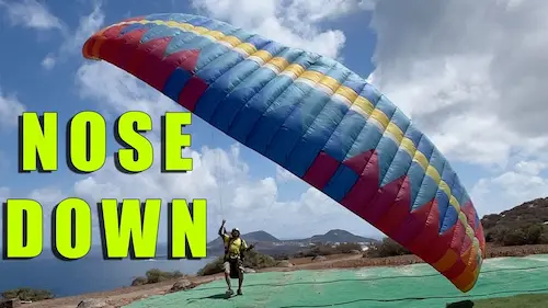 Christian Fernández del Valle despegando con la técnica Nose Down (Nariz abajo)
